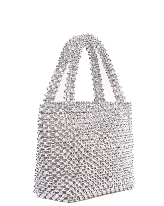 Mirror Silver Beaded Statement Bag