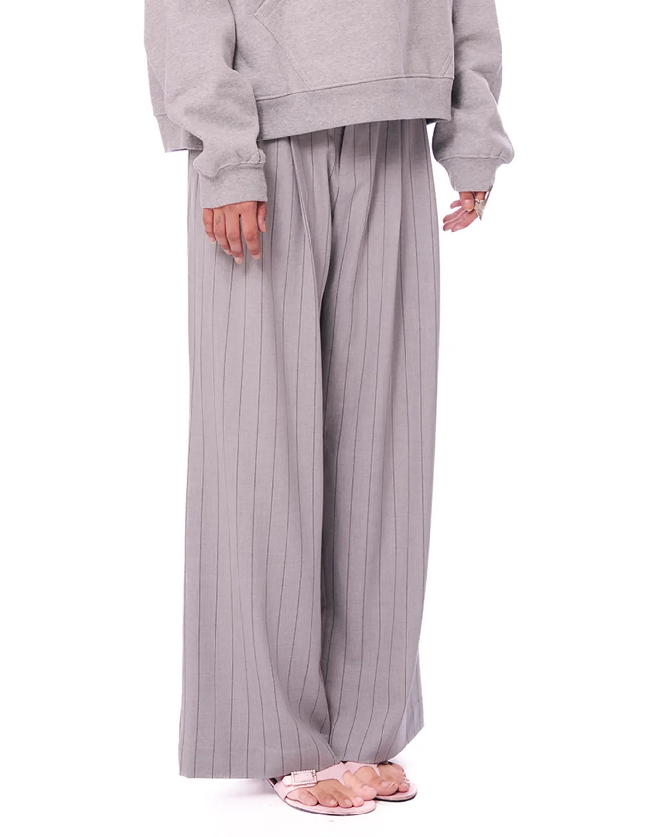 Curated Official Grey Grey Striped Darted Pants - CULT