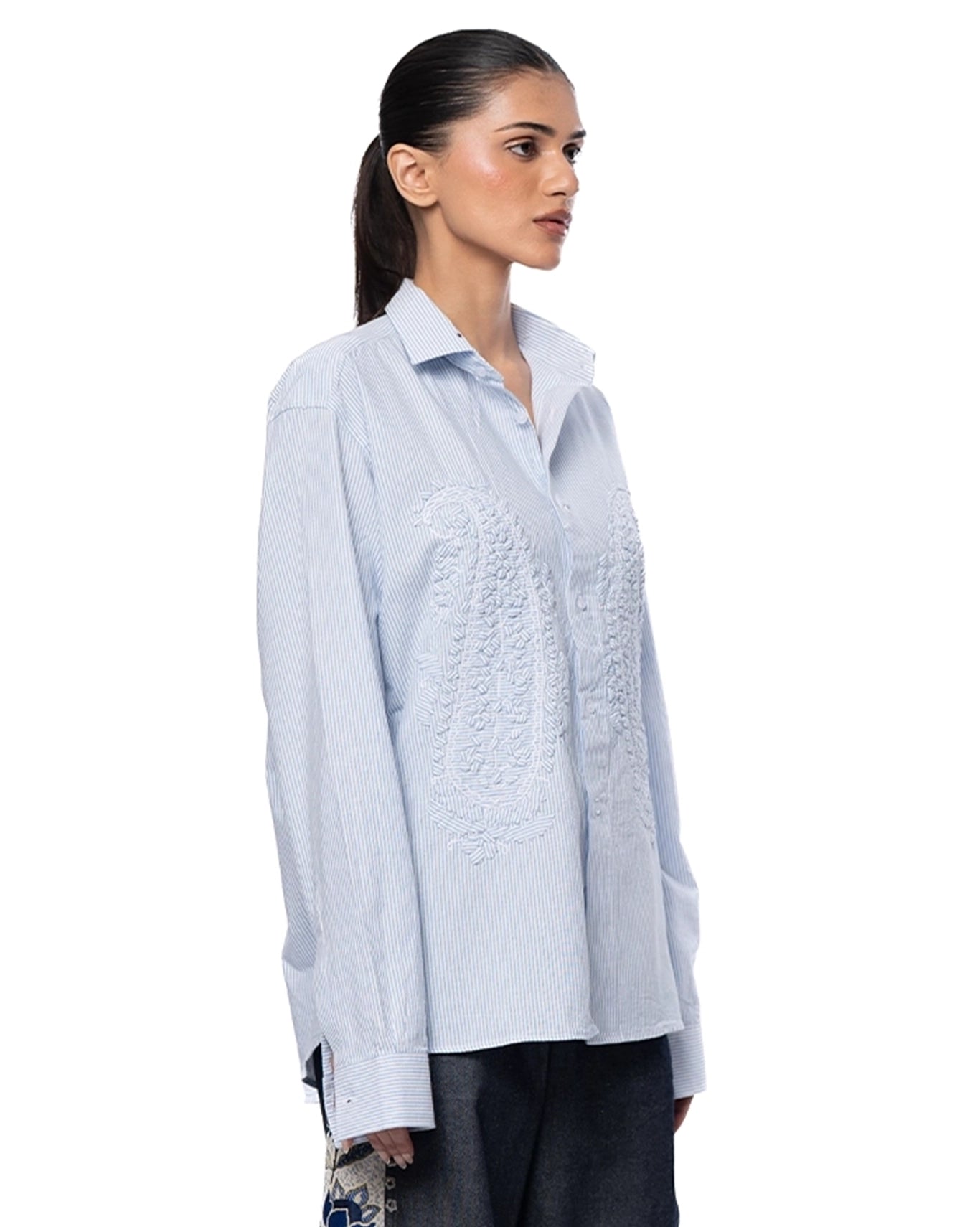 Another Sect Blue Reet Paisley Applique Shirt Cult Karachi Pakistan
