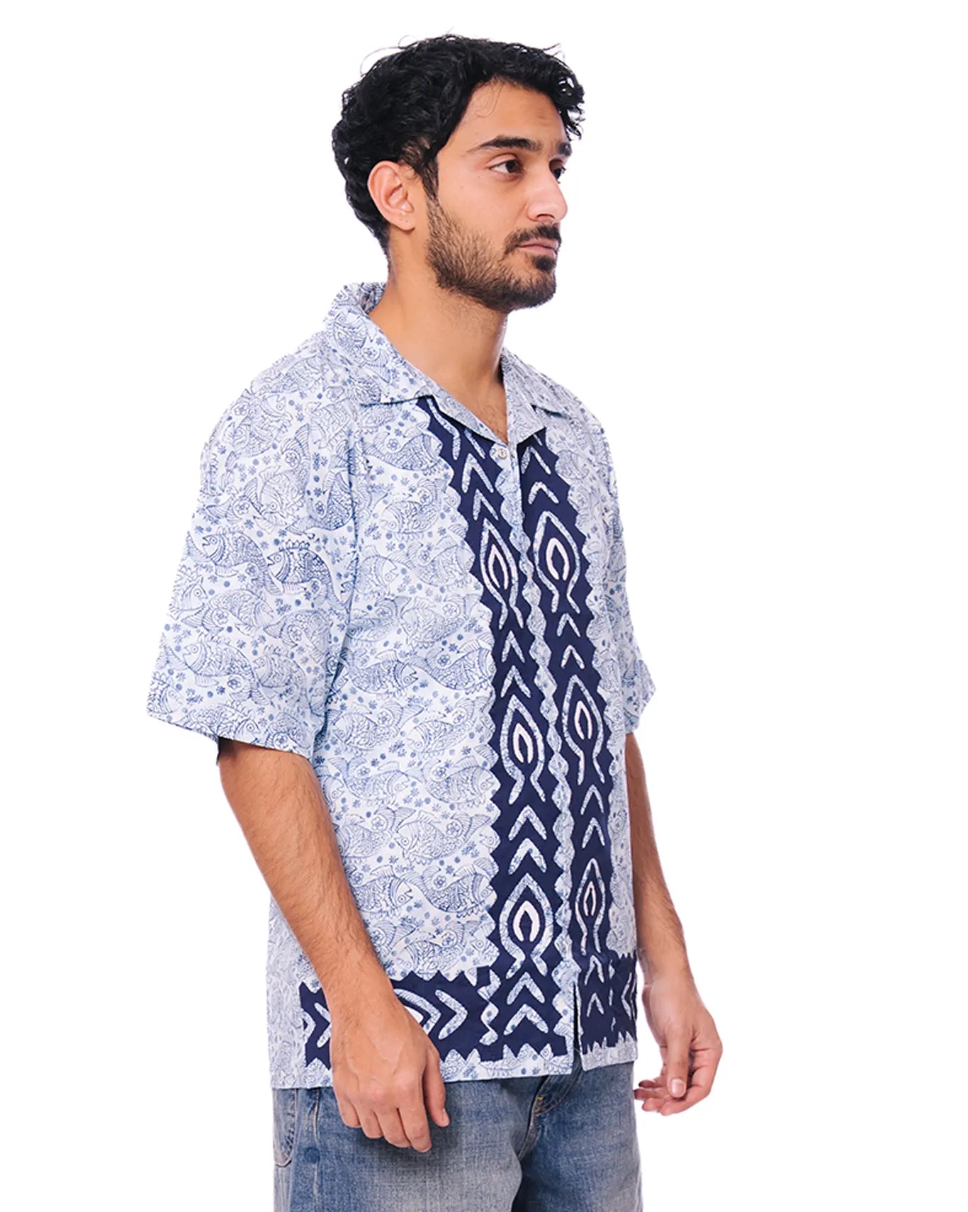 Collected XX Blue Blue Fish Linen Button Down - CULT - haider