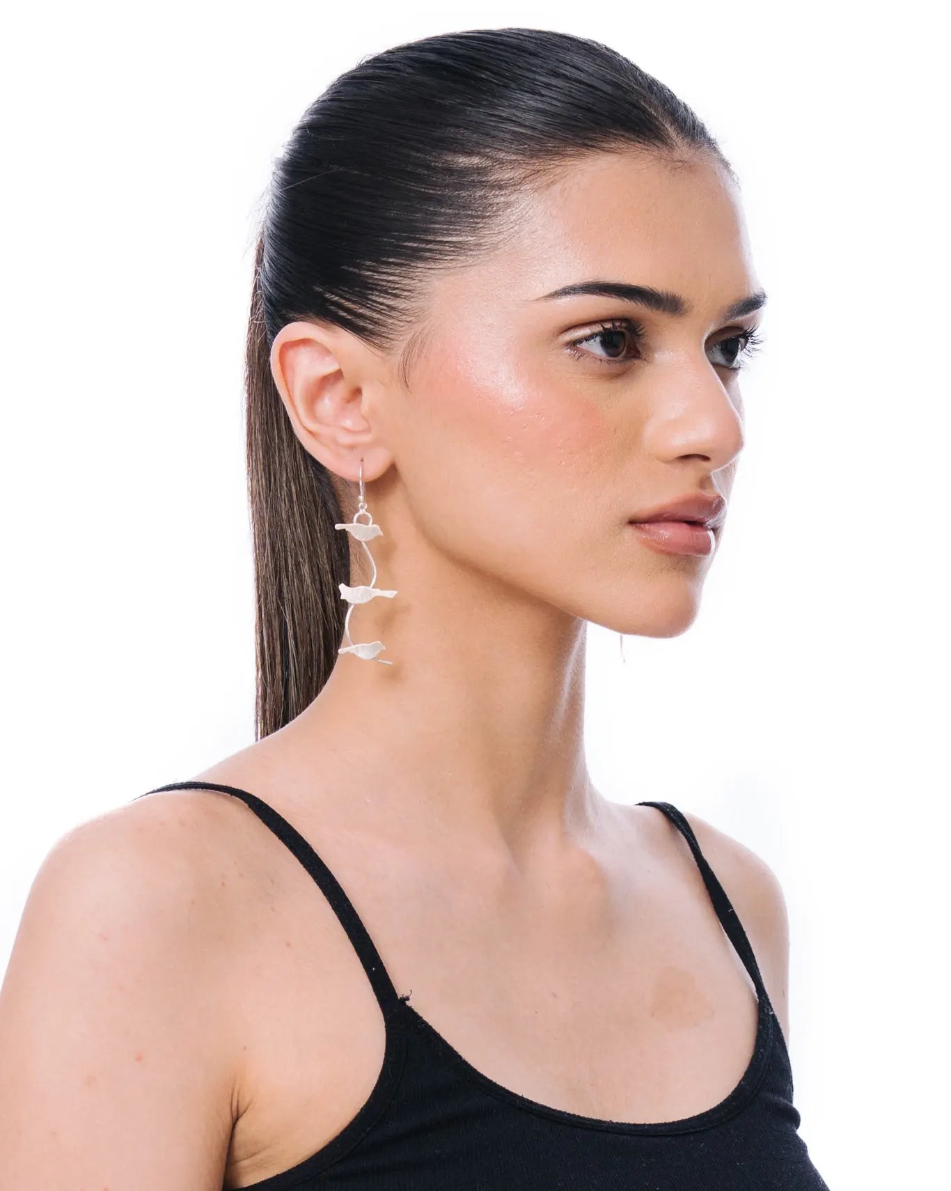 Silver Three Birds Flights Earrings