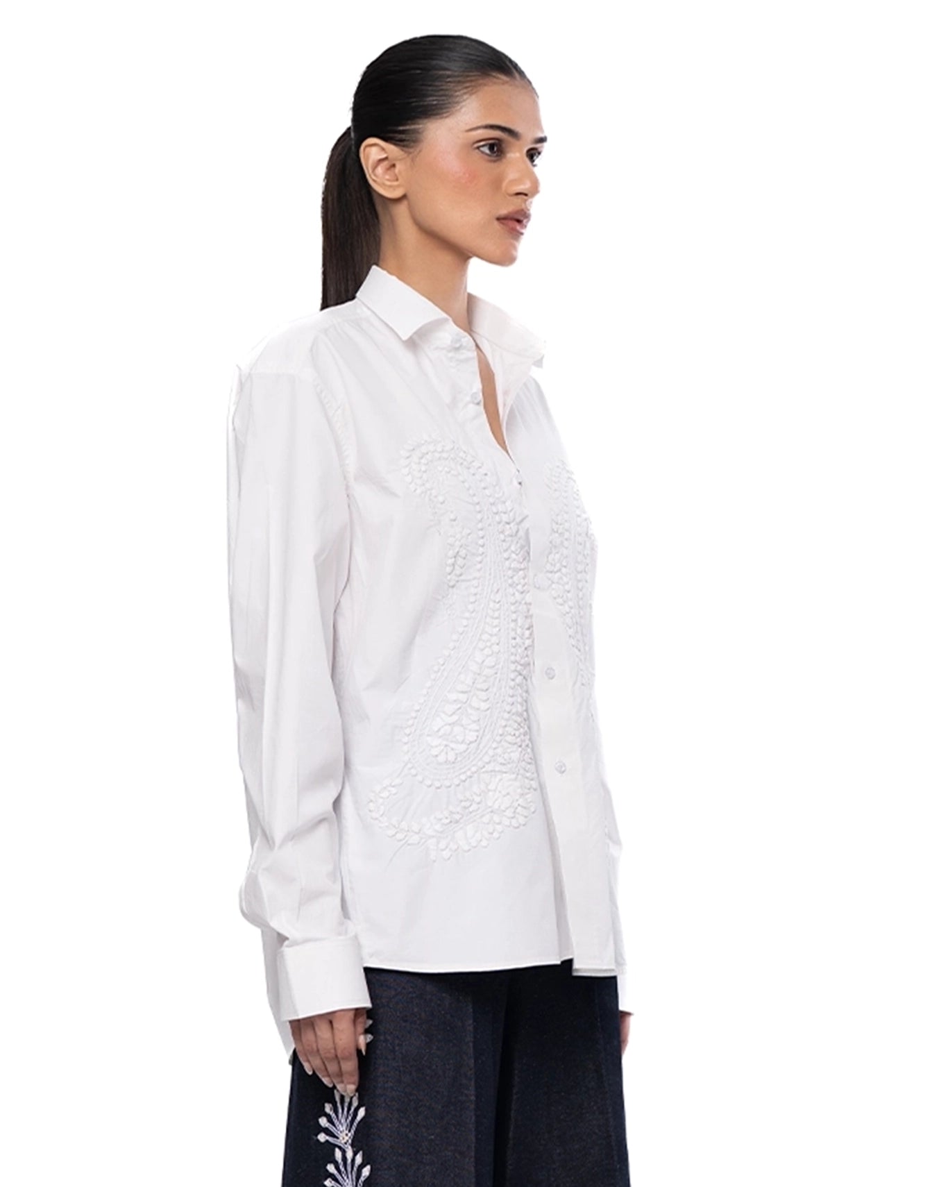 Another Sect White White Moti Hand Appliqued Shirt - CULT