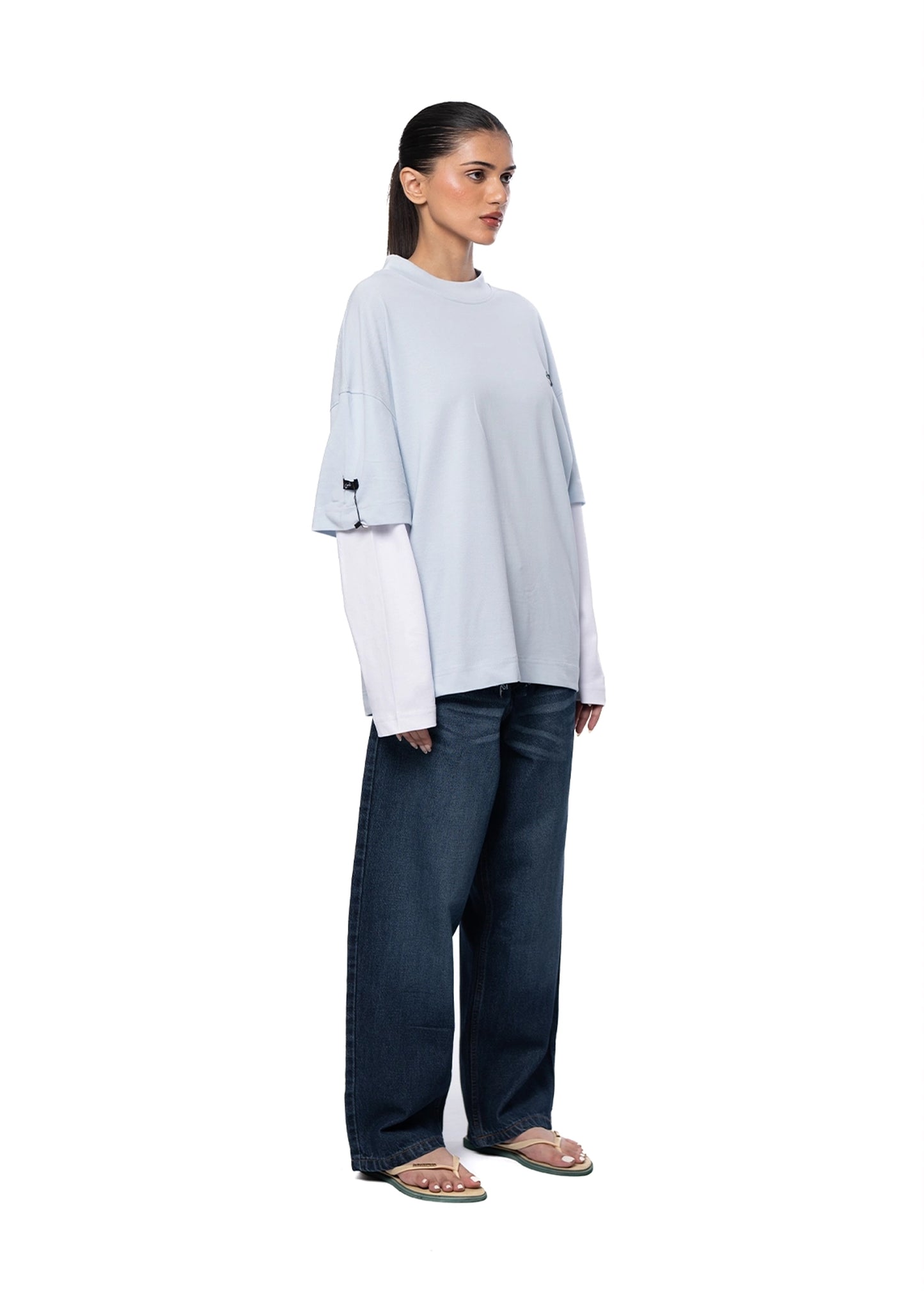 Naqees Sky Blue Sky Full Sleeve Blue Logo Tee - CULT - haider
