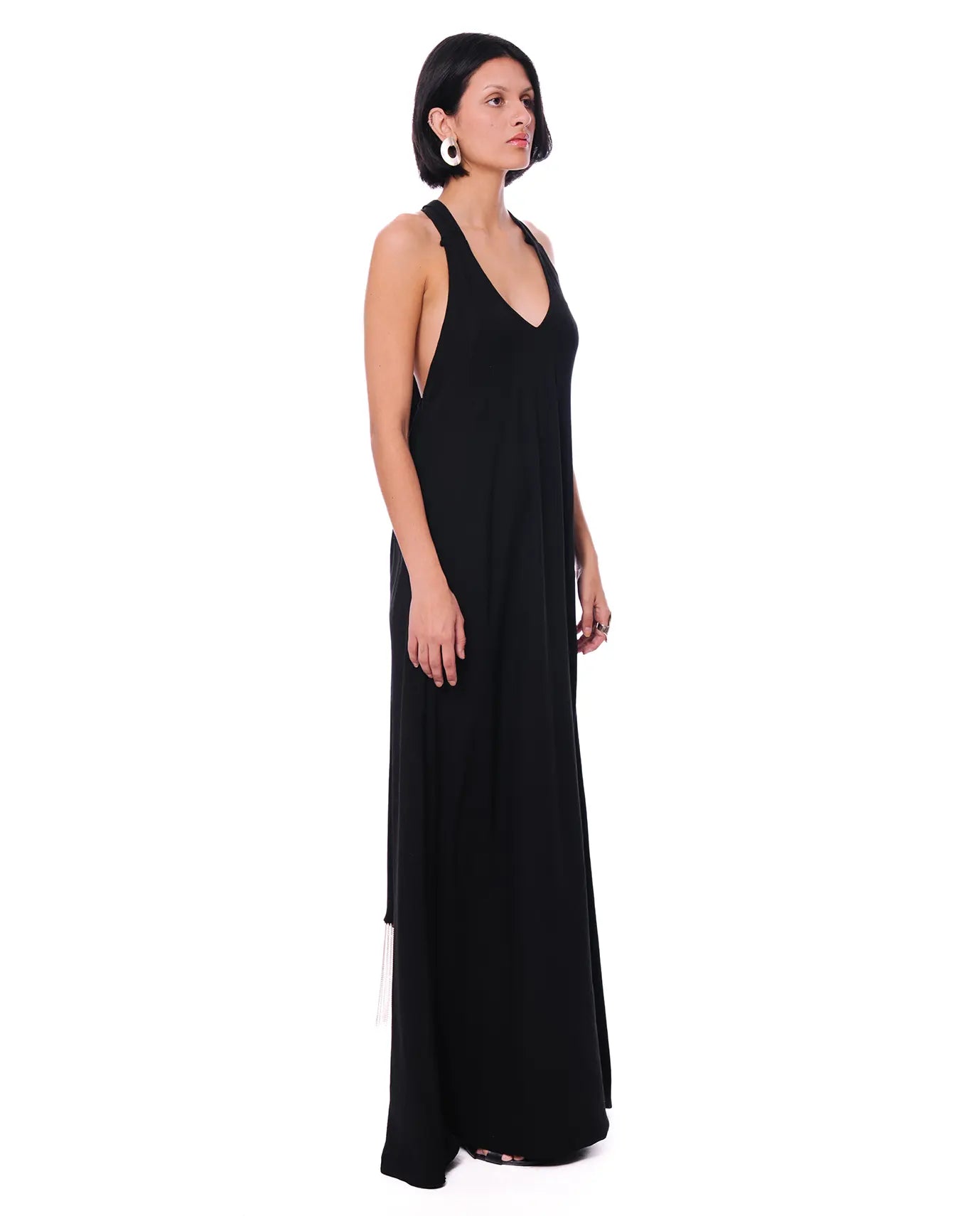 Curated Official Black Scarf Drape Dress with Silver Bead Fringe - CULT - haider