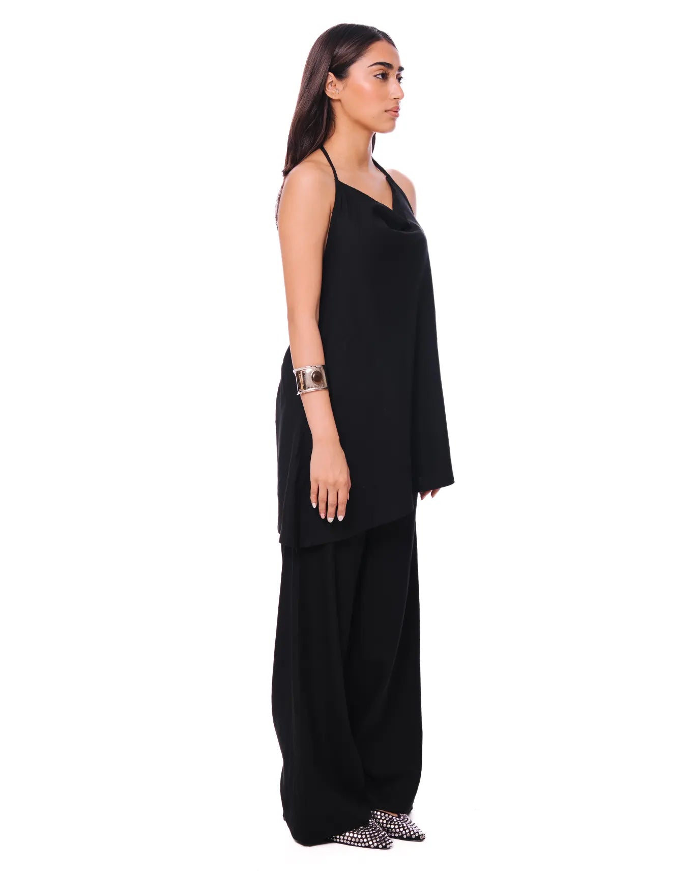 Curated Official Black Black Cowl Neck Halter Set - CULT