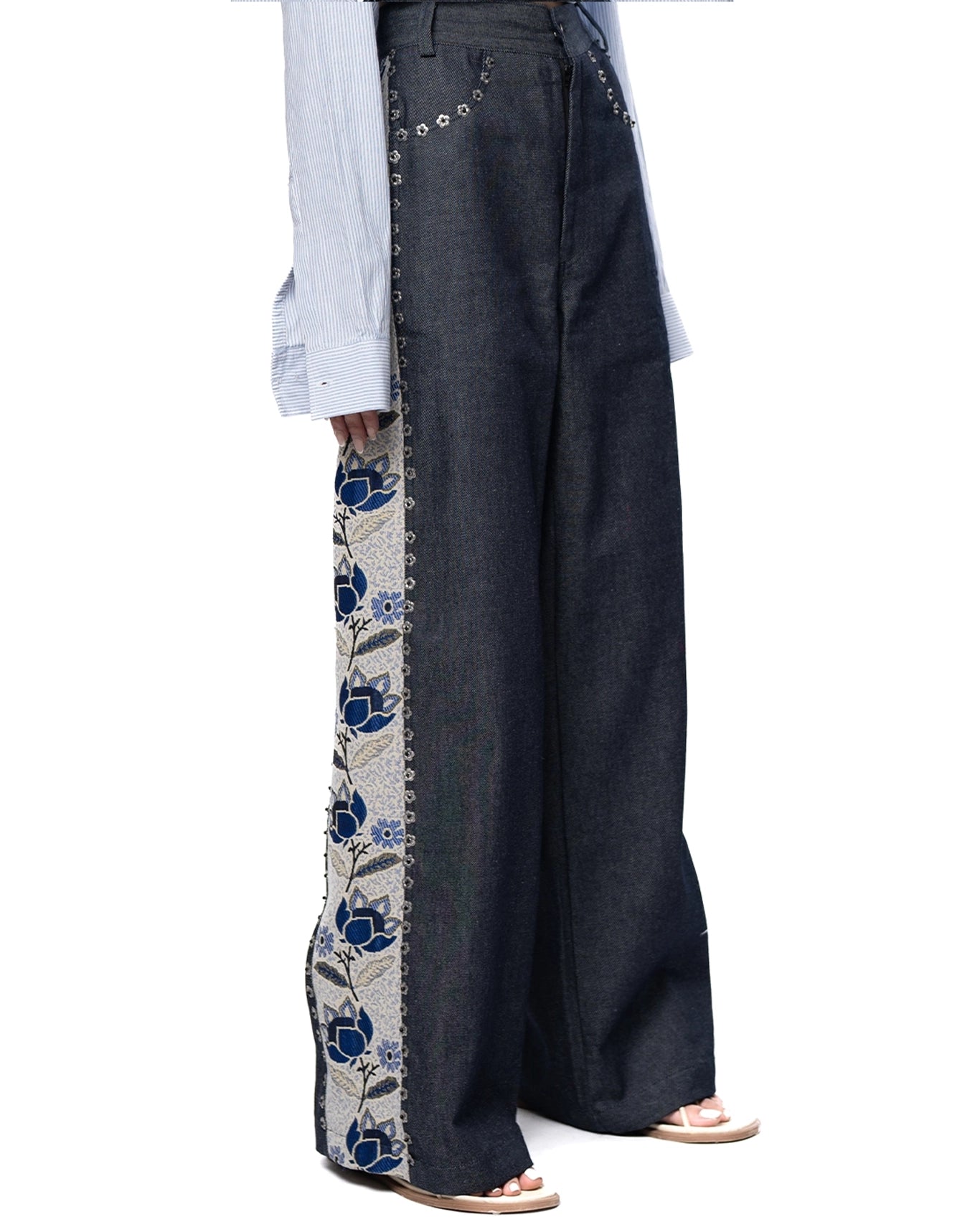 Collected XX Blue Kasur Jacquard Wide Leg Jeans Cult Karachi Pakistan