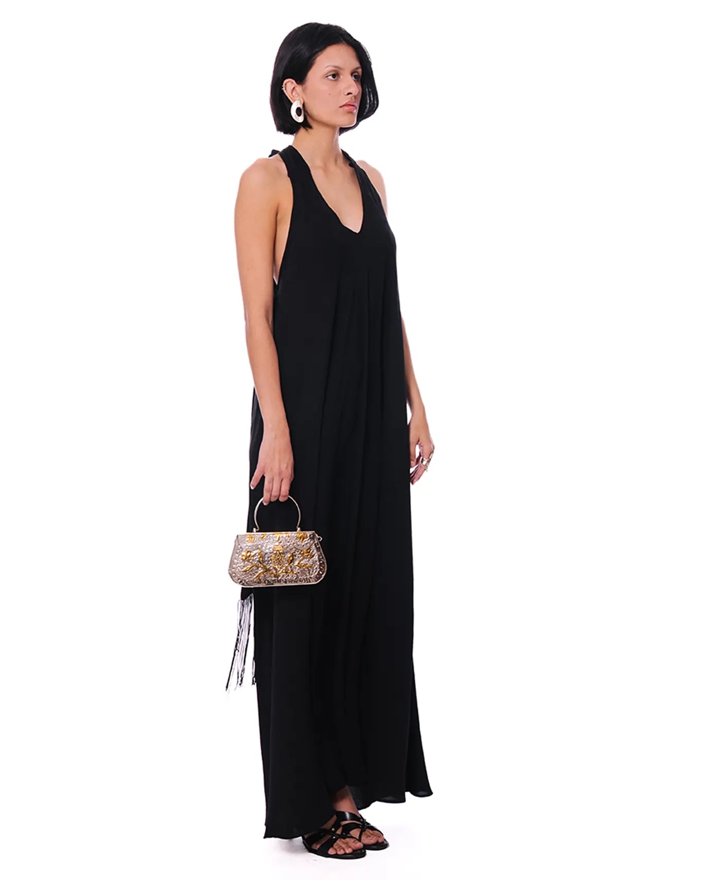 Curated Official Black Black Scarf Drape Dress with Fringe - CULT - haider