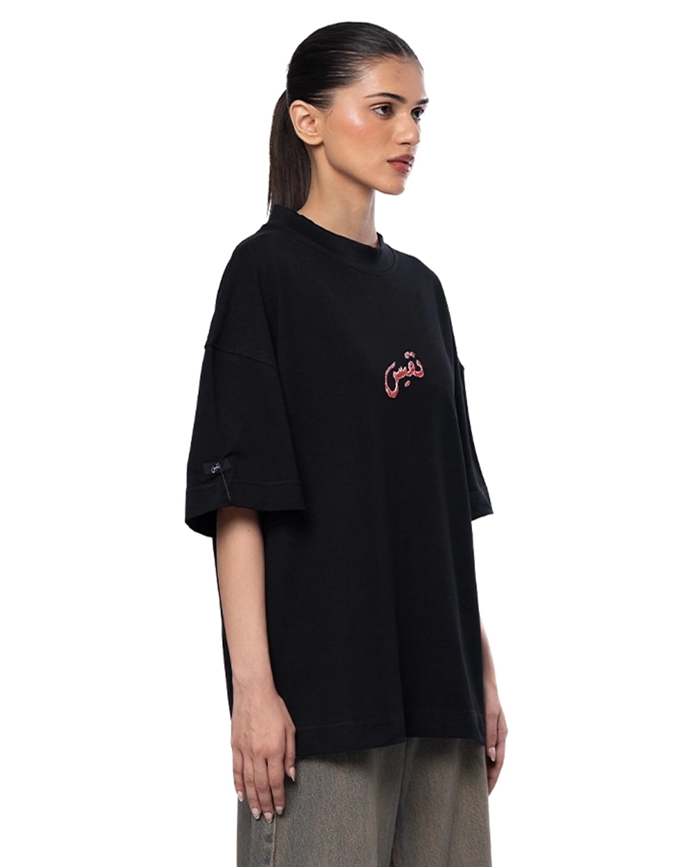 Naqees Black Black Tee with Red Logo - CULT - haider