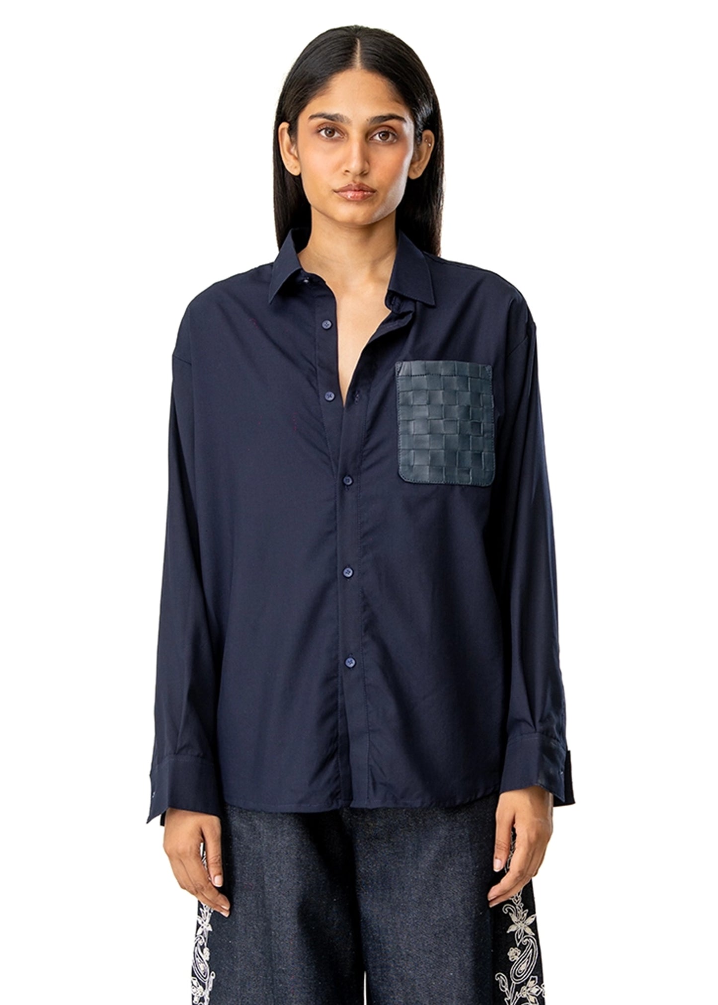Dreams of Arthur Blue Blue Silky Overshirt Braided Patch - CULT - haider