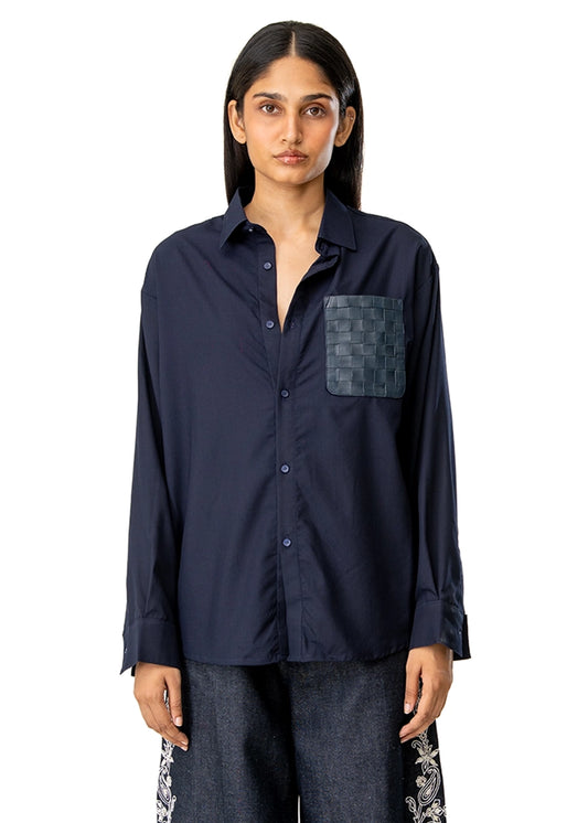 Dreams of Arthur Blue Silky Overshirt Braided Patch Cult Karachi Paakistan