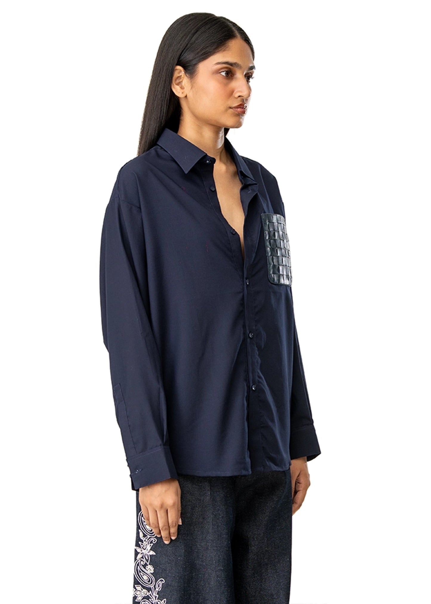 Dreams of Arthur Blue Blue Silky Overshirt Braided Patch - CULT - haider