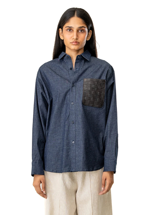 Dreams of Arthur Blue Denim Overshirt Braided Patch Cult Karachi Pakstan