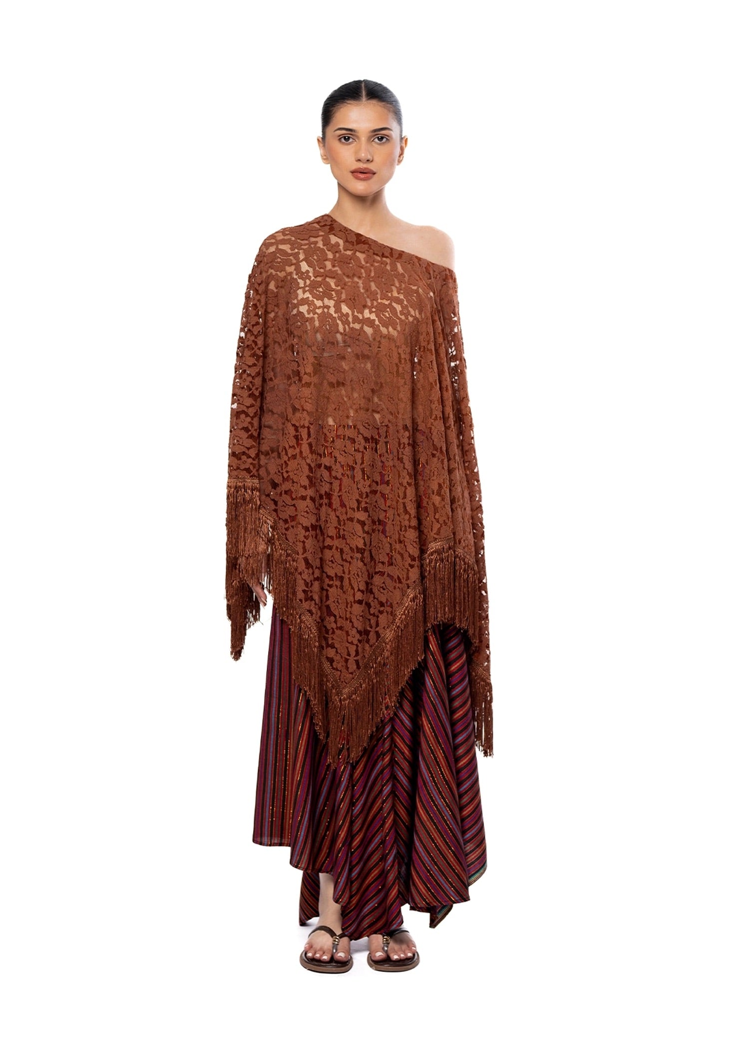 Collected XX Brown Lace Tassel Poncho Cult Karachi Pakistan