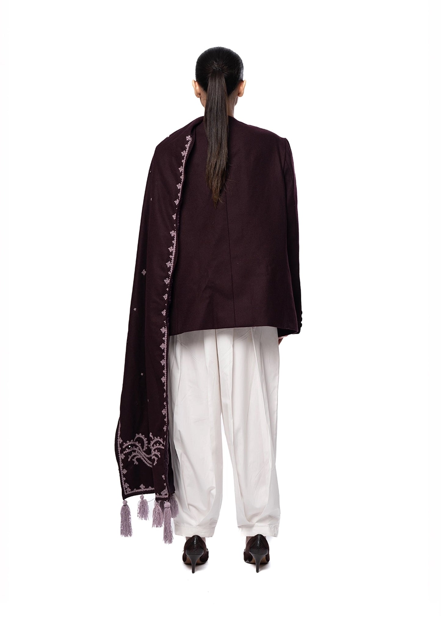 Another Sect Purple Purple Tawus Hand Embroidered Scarf Jacket - CULT - haider