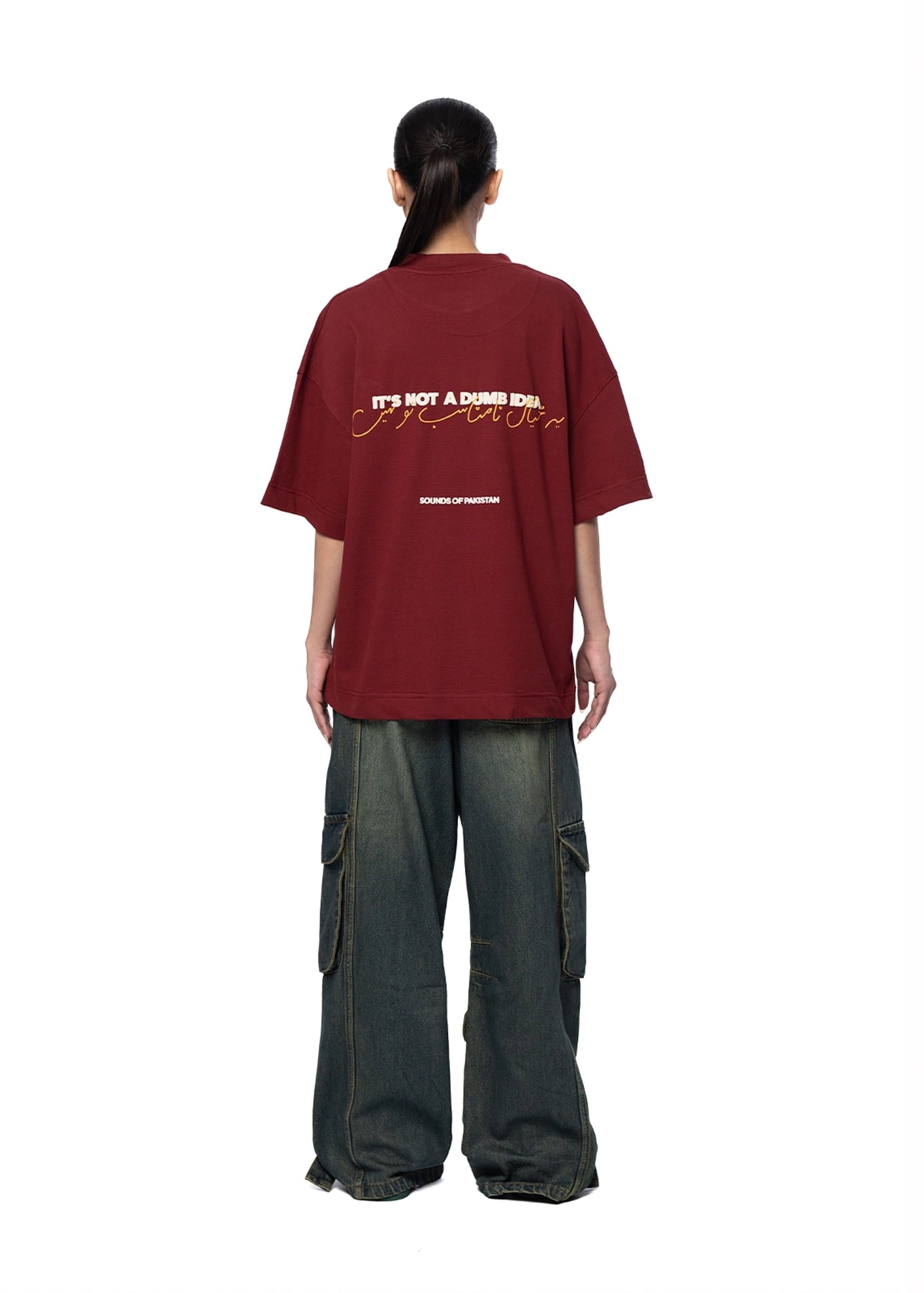 Naqees Maroon Maroon Tee White Logo - CULT - haider