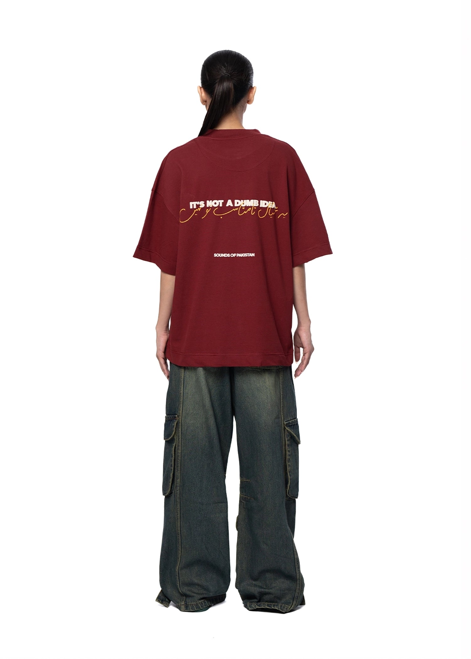 Naqees Maroon Tee White Logo Cult Karachi Pakistan