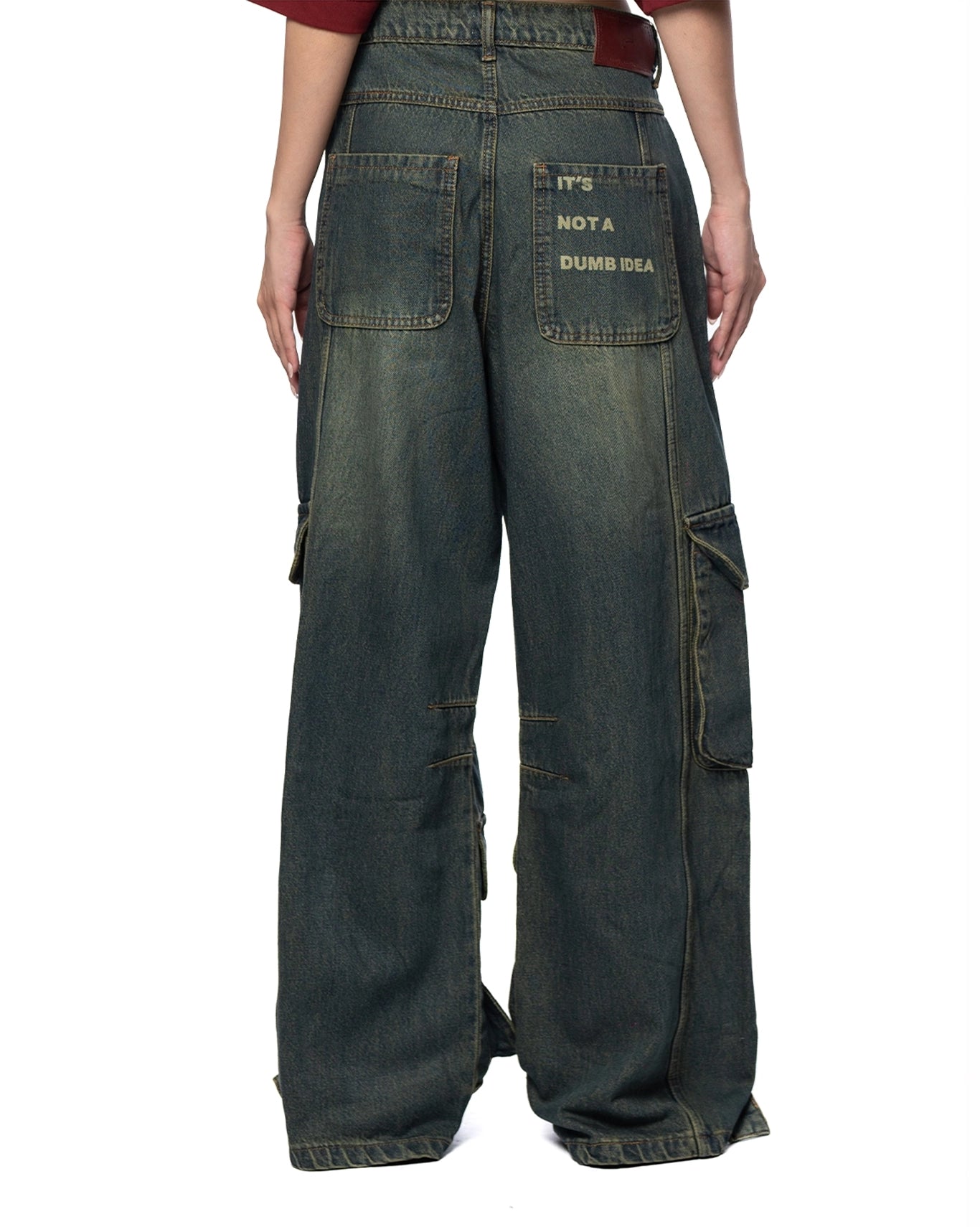 Naqees Green Washed Technical Green Cargo Jeans - CULT - haider