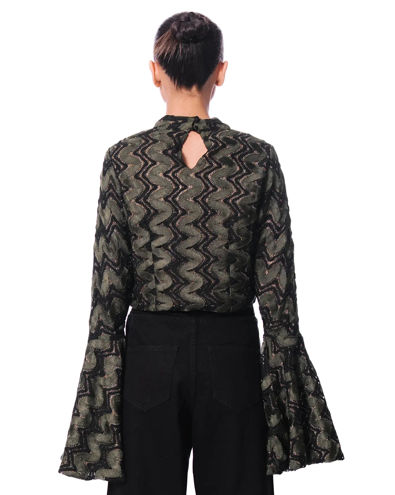 Collected XX Green Naag Bell Sleeves Top - CULT - haider