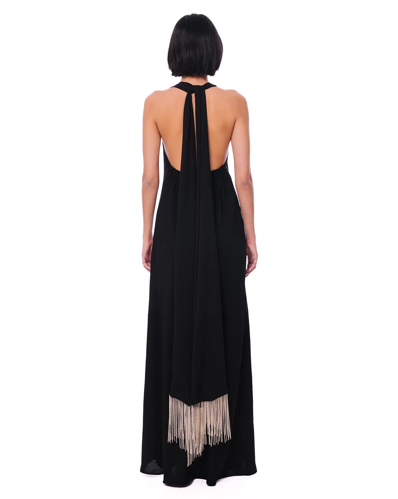 Curated Official Black Scarf Drape Dress with Silver Bead Fringe - CULT - haider