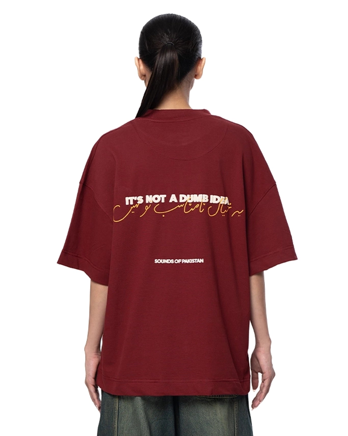 Naqees Maroon Tee White Logo Cult Karachi Pakistan