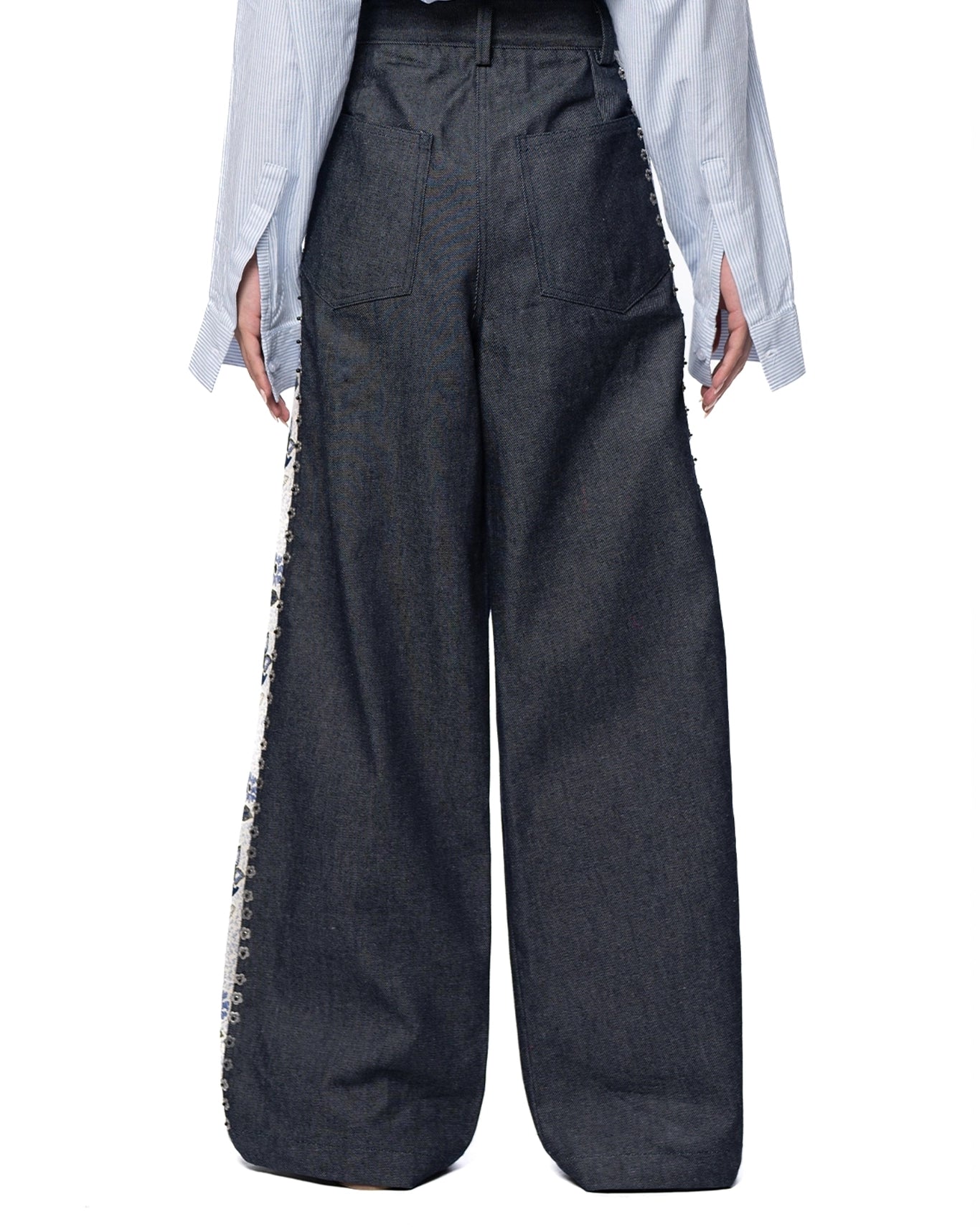 Collected XX Blue Blue Kasur Jacquard Wide Leg Jeans - CULT - haider