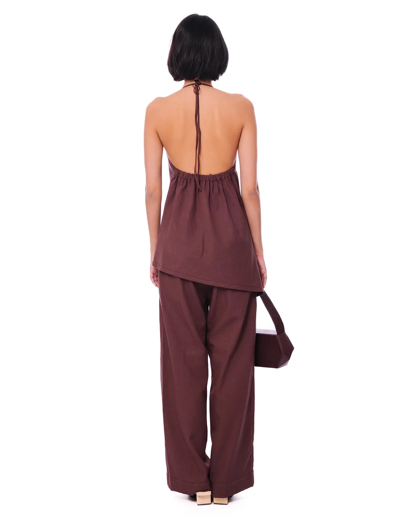 Curated Official Dark Brown Dark Brown Cowl Neck Halter Set - CULT