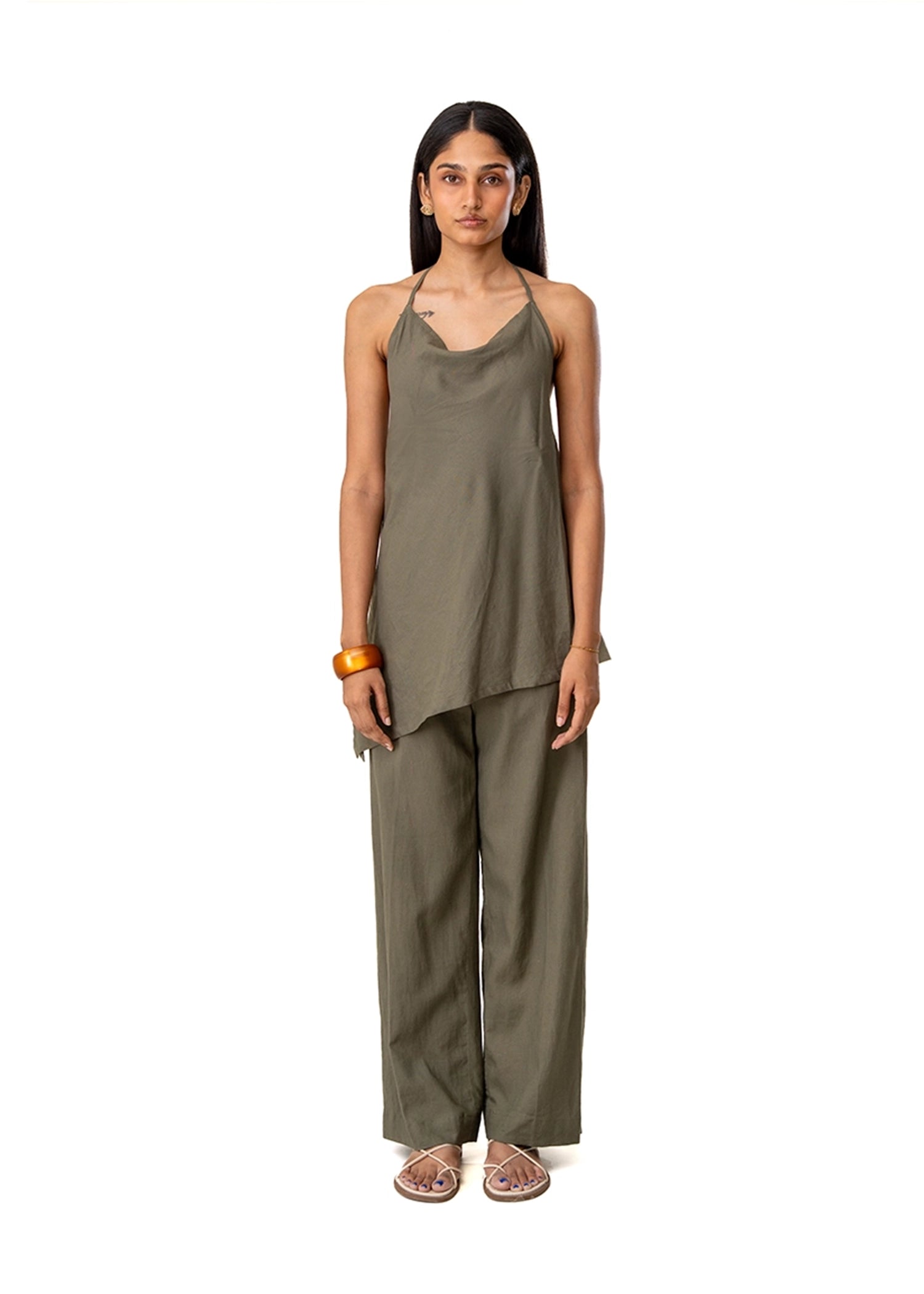 Curated Official Green Cowl Neck Halter Set Cult Karachi Pakistan