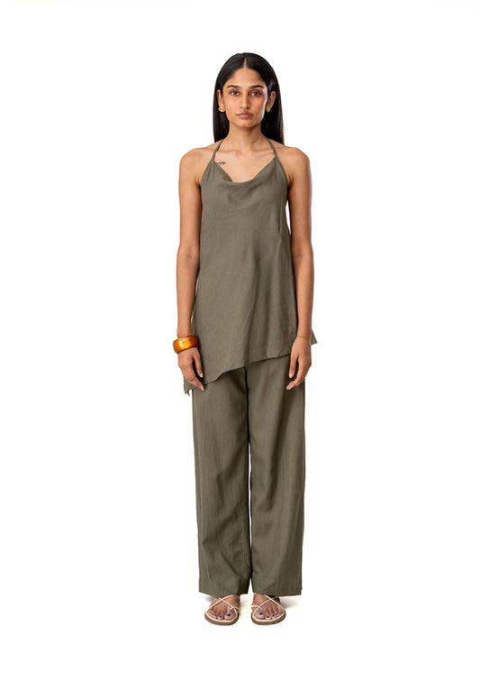 Curated Official Green Cowl Neck Halter Set Cult Karachi Pakistan