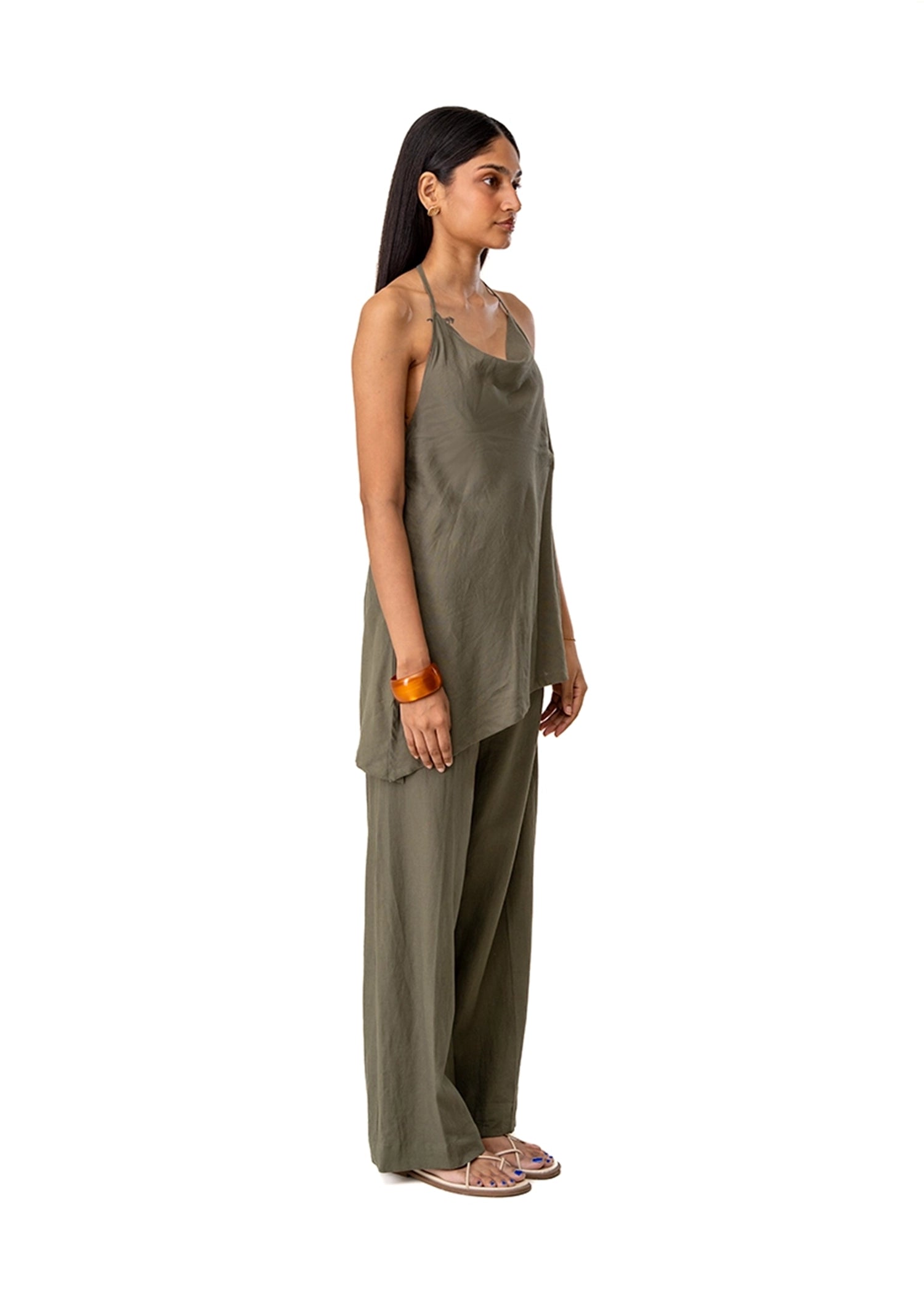 Curated Official Green Cowl Neck Halter Set Cult Karachi Pakistan