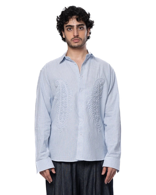 Another Sect Blue Reet Paisley Applique Shirt Cult Karachi Pakistan