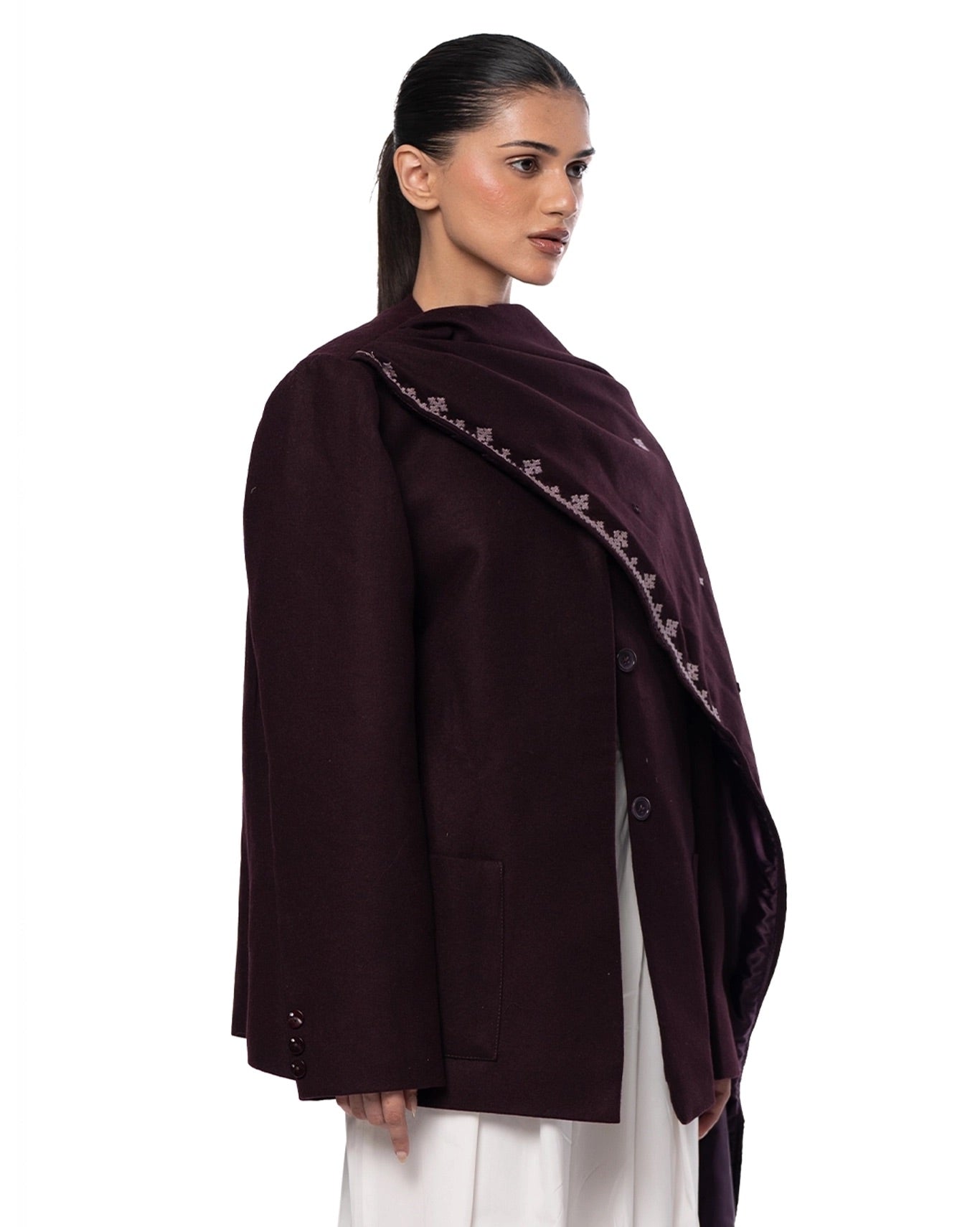 Another Sect Purple Purple Tawus Hand Embroidered Scarf Jacket - CULT - haider
