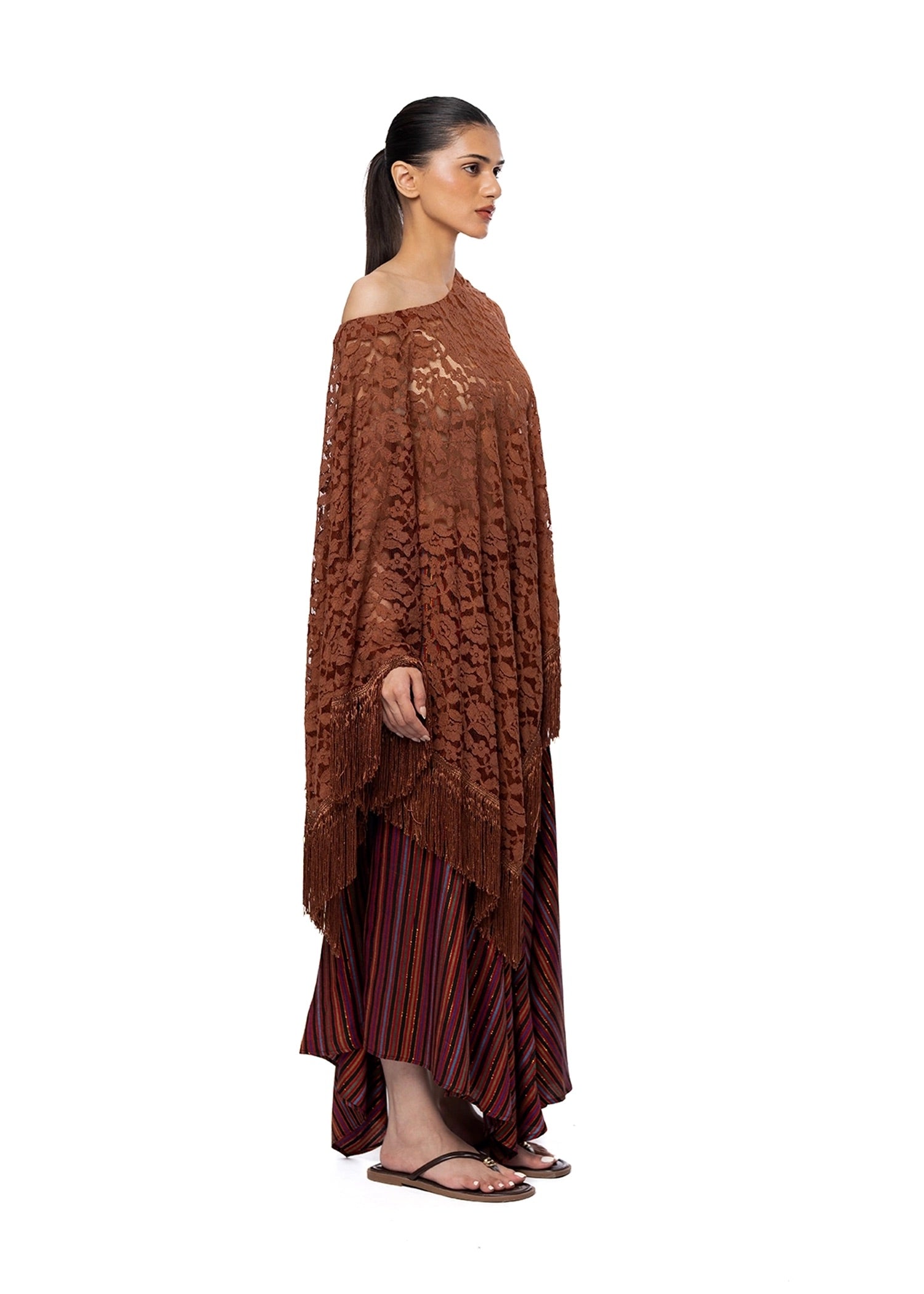 Collected XX Brown Lace Tassel Poncho Cult Karachi Pakistan
