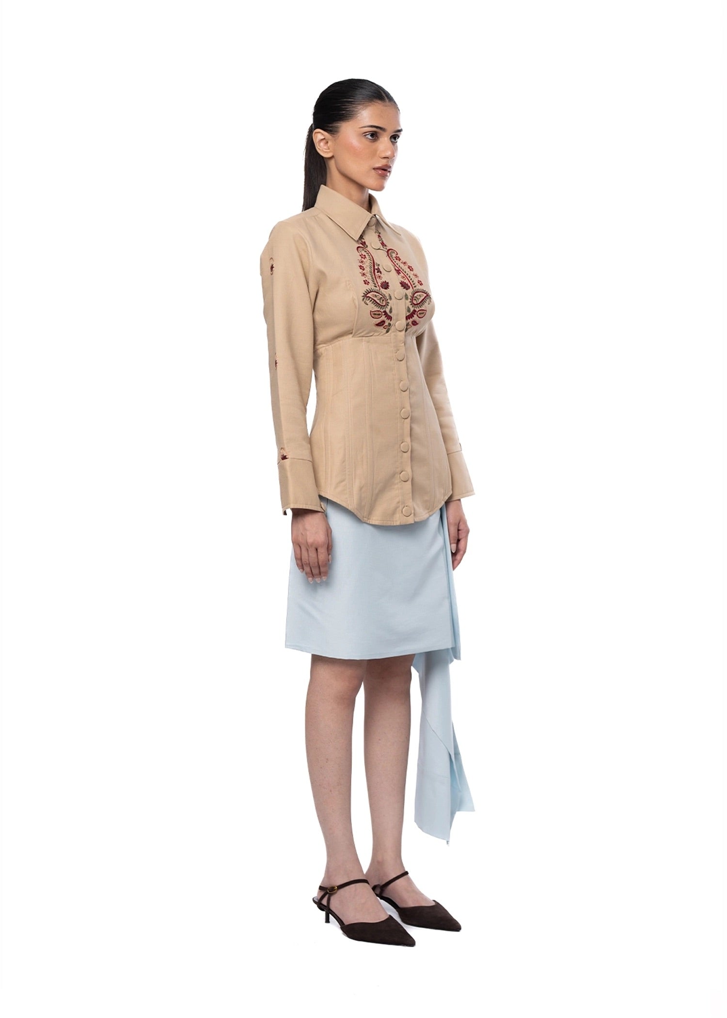 Collected XX Beige Ambi Corset Shirt Cult Karachi Pakistan