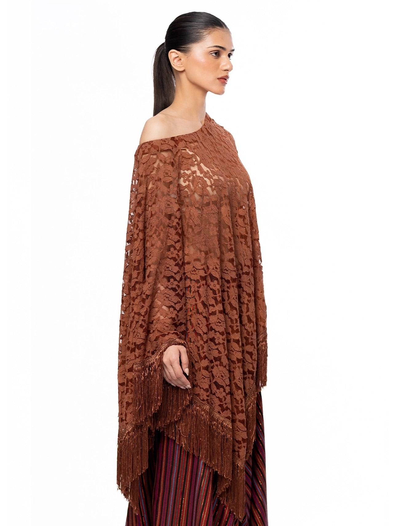 Collected XX Brown Brown Lace Tassel Poncho - CULT - haider