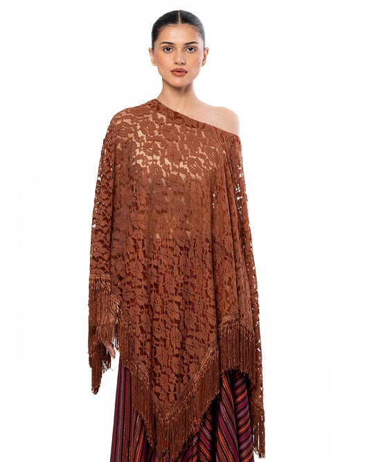 Collected XX Brown Lace Tassel Poncho Cult Karachi Pakistan