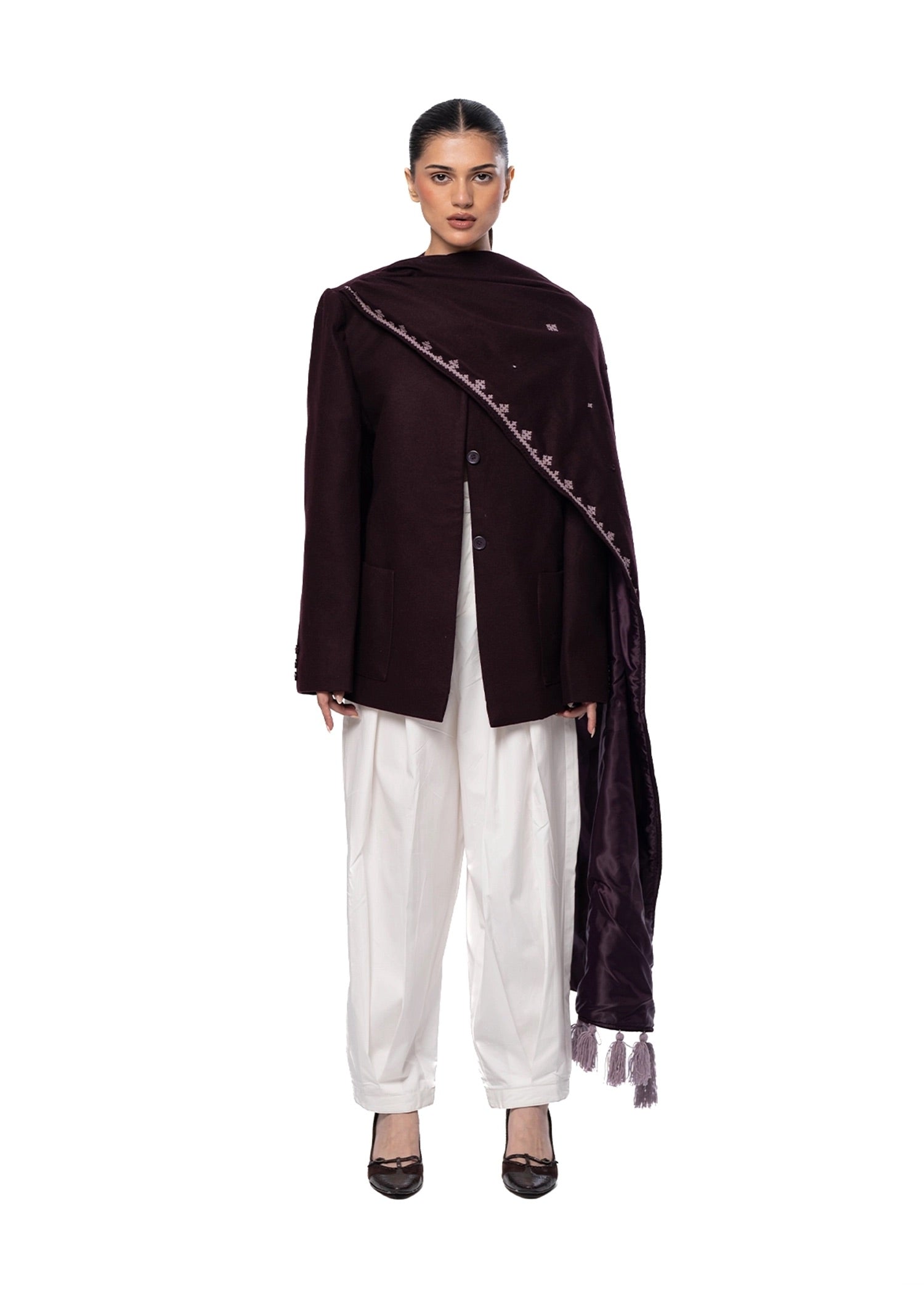 Another Sect Purple Tawus Hand Embroidered Scarf Jacket Cult Karachi Pakistan