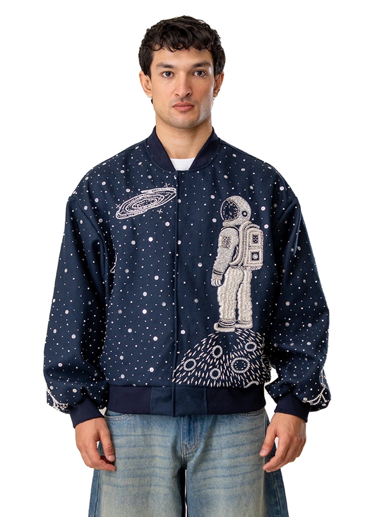 Dreams of Arthur Navy Navy Blue Spaceman Bomber Jacket - CULT - haider