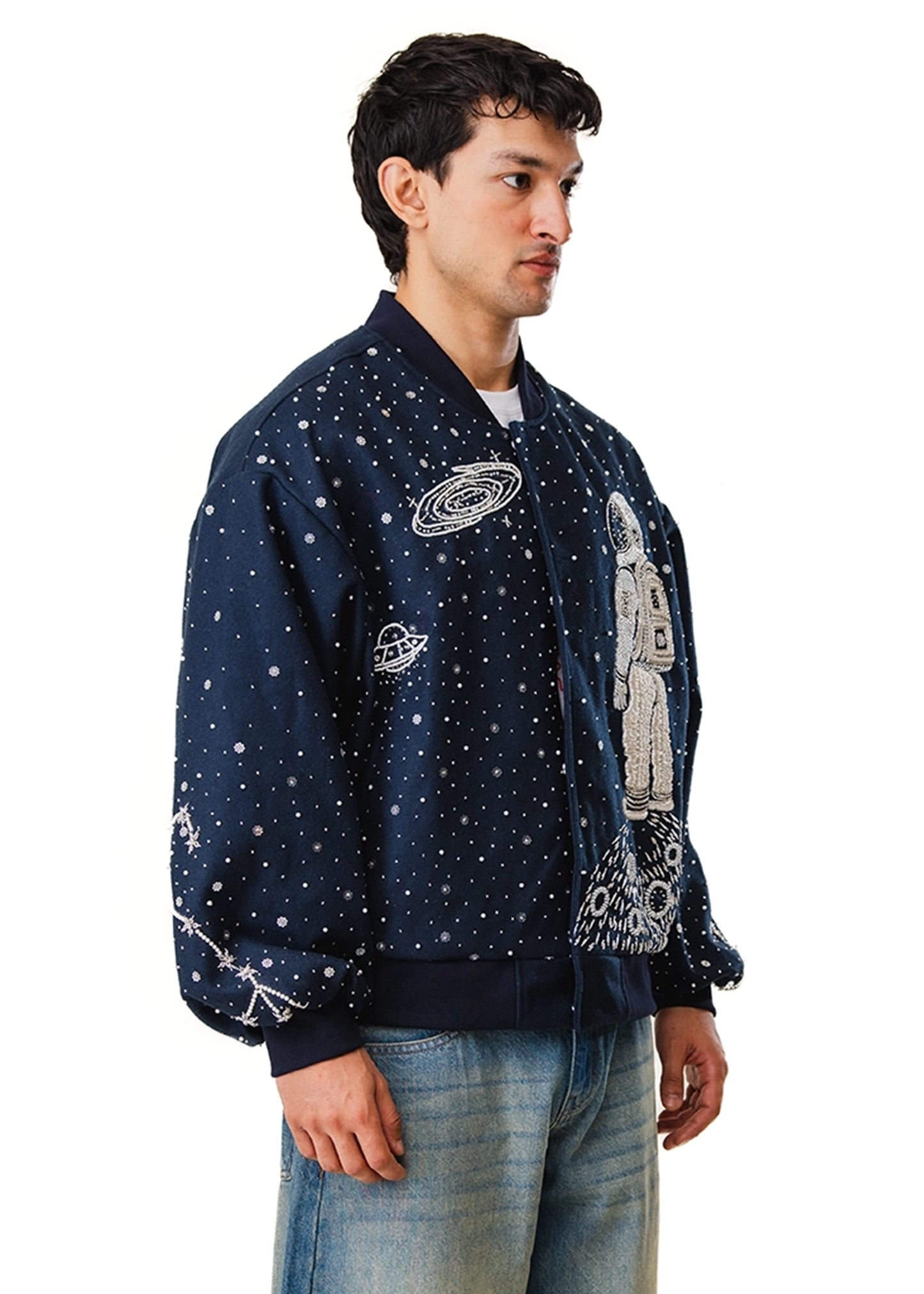 Dreams of Arthur Navy Navy Blue Spaceman Bomber Jacket - CULT - haider