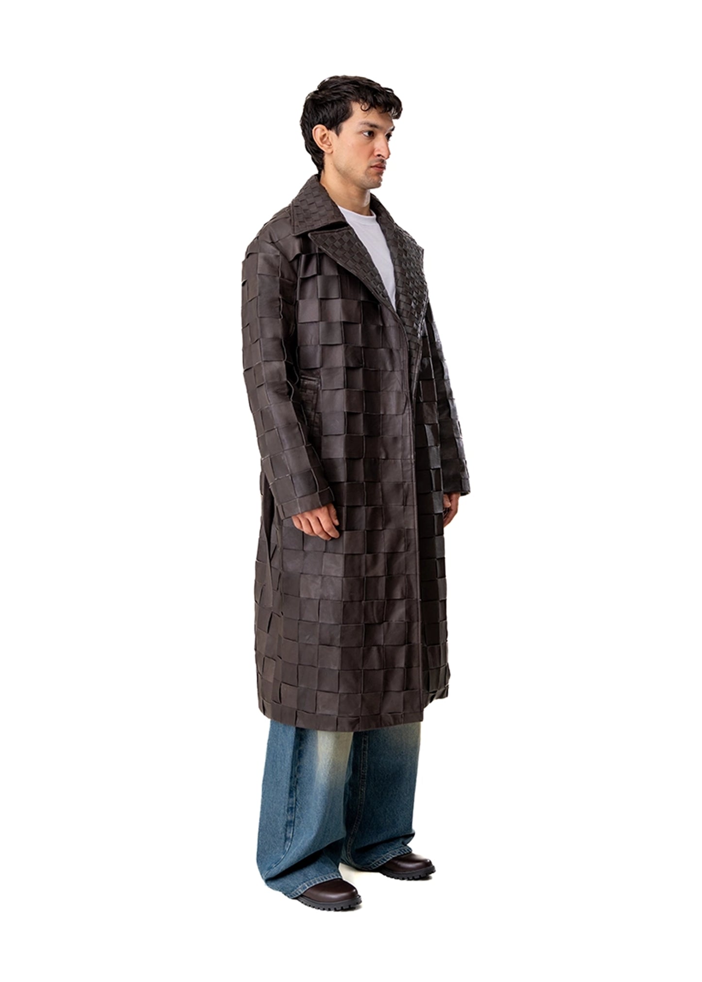 Dreams of Arthur Brown Brown Braided Leather Oversized Coat - CULT - haider