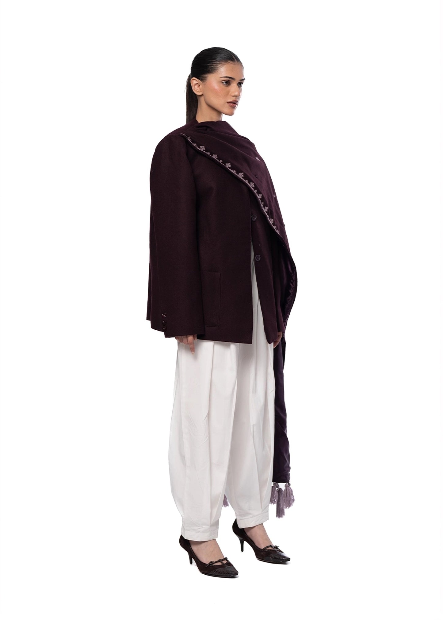 Another Sect Purple Purple Tawus Hand Embroidered Scarf Jacket - CULT - haider