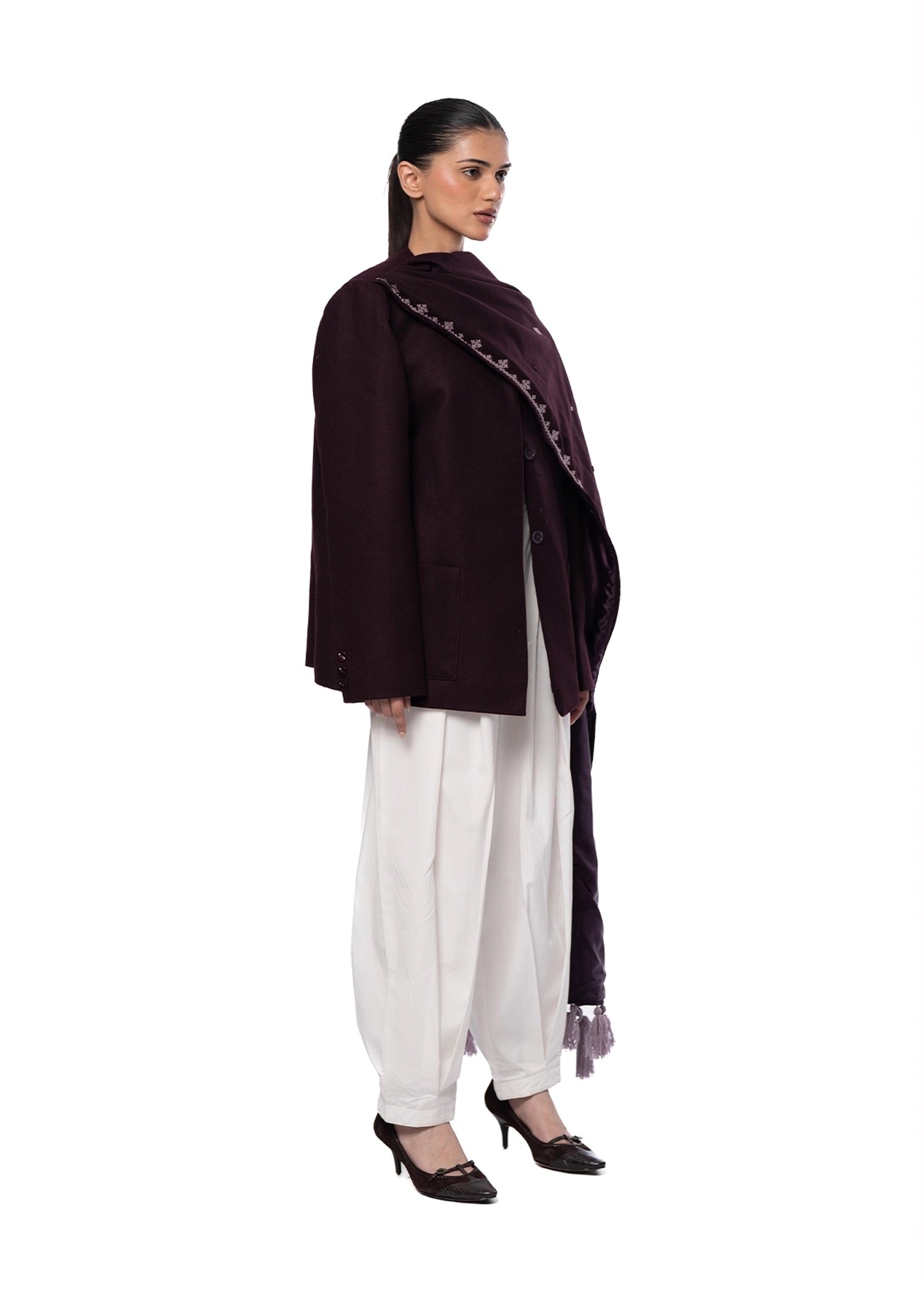 Another Sect Purple Tawus Hand Embroidered Scarf Jacket Cult Karachi Pakistan
