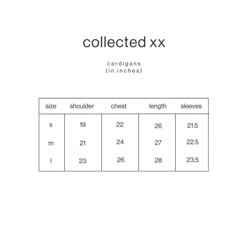 Size Guide for Maroon Ambi Cardigan