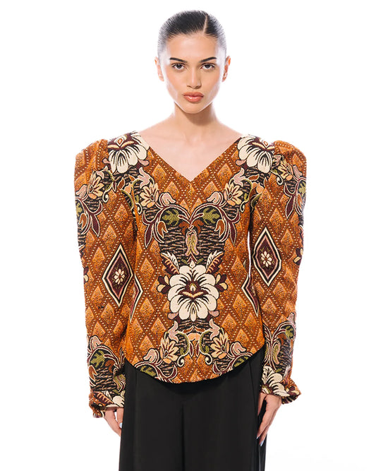 Collected xx Brown Puff Sleeves Benazir Top Cult Store