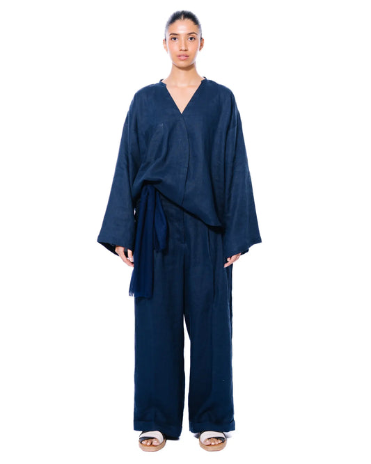 Curated Official Blue Linen Set with Scarf Drape Cult PK Sets