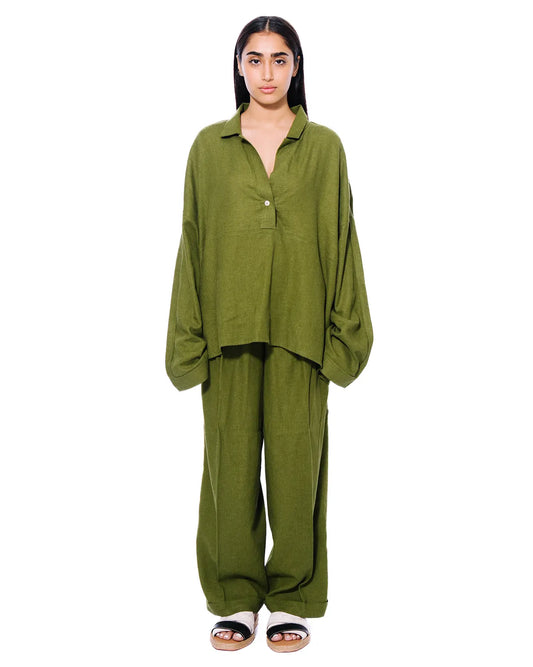 Curated Official Moss Green Linen Set Cult store Khi