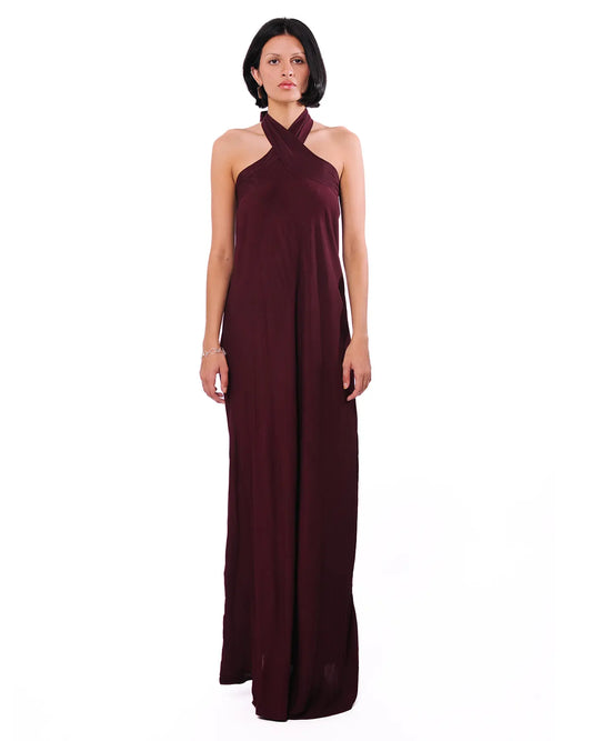 Curated official Oxblood Cross Over Halter Dress cult store pakistan women