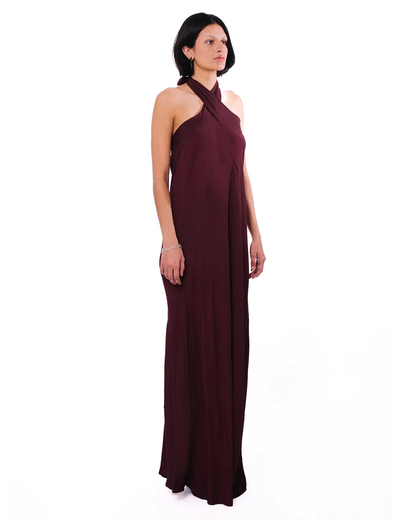 Curated official Oxblood Cross Over Halter Dress cult store pakistan women