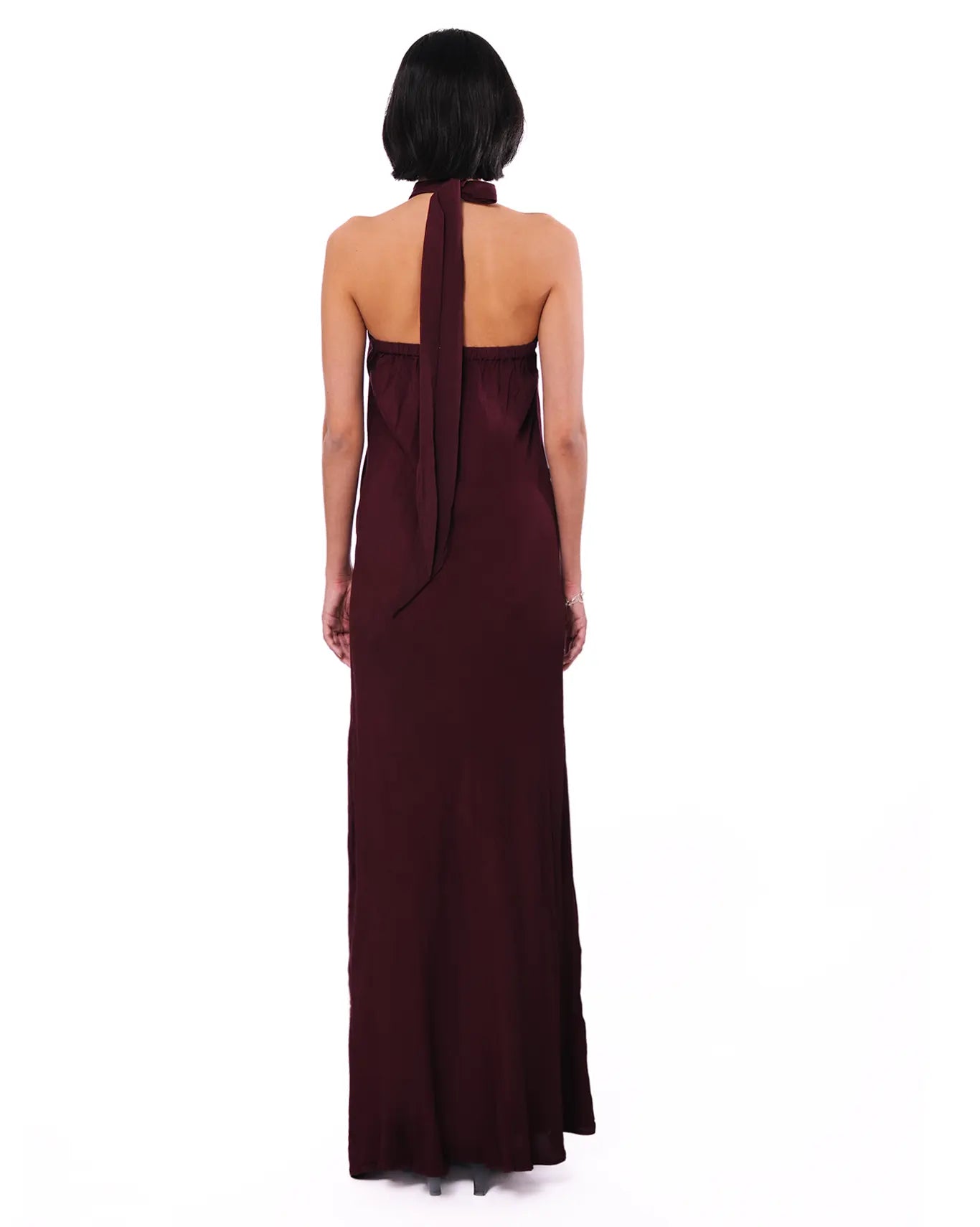 Curated Official Oxblood Oxblood Cross Over Halter Dress - CULT - haider