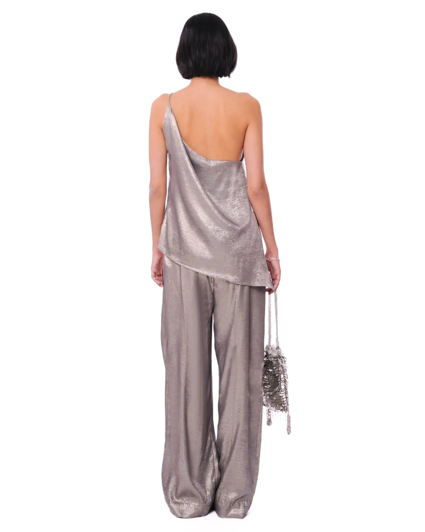 Curated official Silver Metallic One Shoulder Set cult karachi store pakistan women
