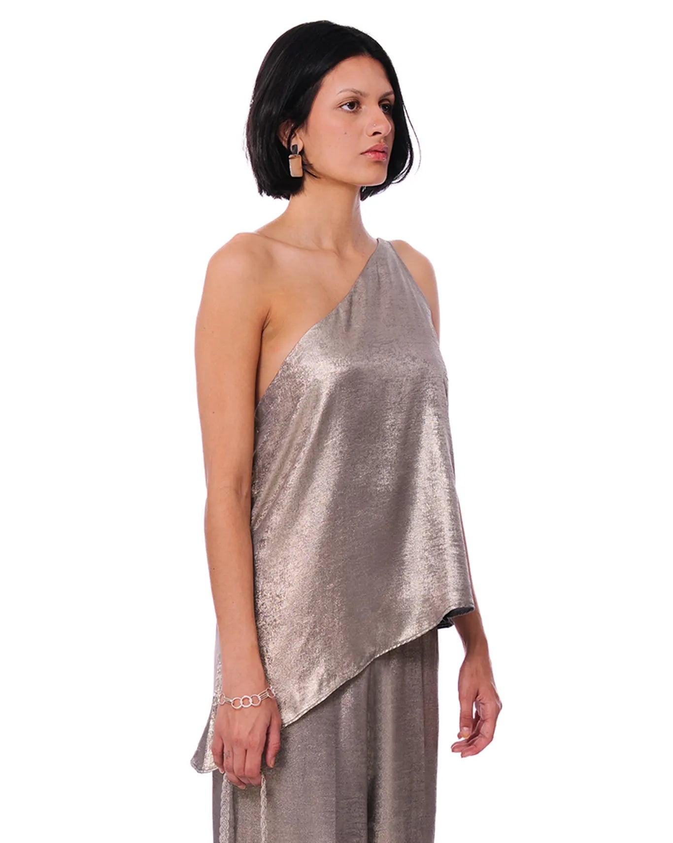 Curated official Silver Metallic One Shoulder Set cult karachi store pakistan women